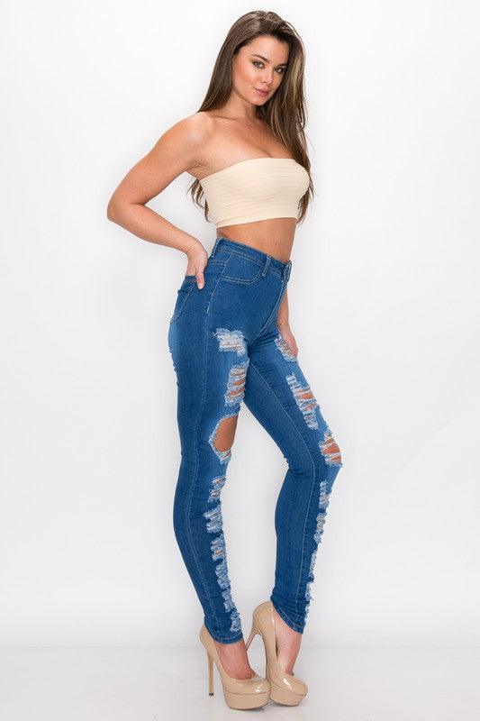 high waist distressed skinny jean LO165-Jeans-Lover Brand-RK Collections Boutique