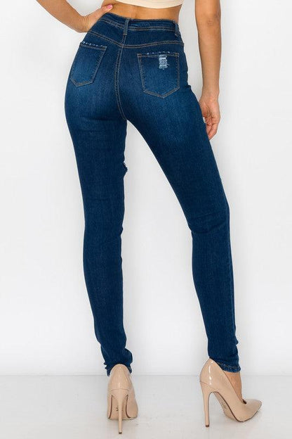 stretch high waist ripped skinny jeans LO-175-Jeans-Lover Brand-RK Collections Boutique