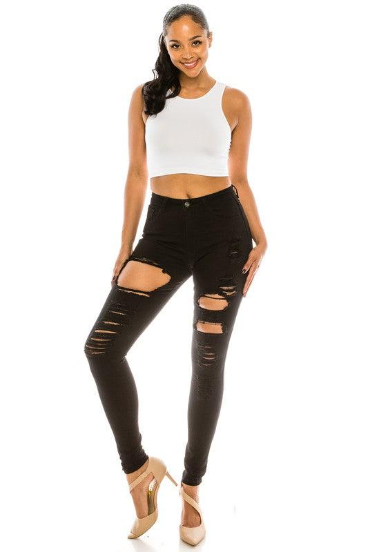 high waist destroyed skinny jeans LO-177-Jeans-Lover Brand-RK Collections Boutique