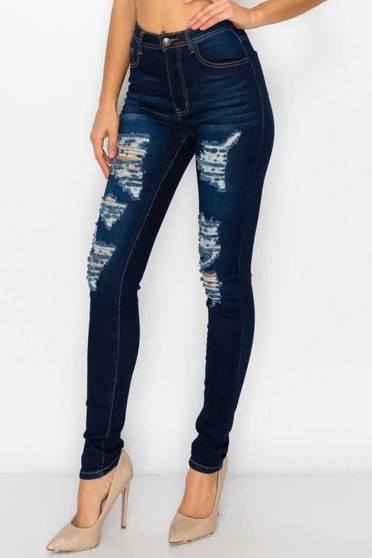 High waist stretch ripped skinny jeans LO-180-Jeans-Lover Brand-alomfejto