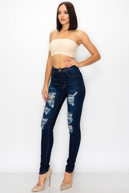 High waist stretch ripped skinny jeans LO-180-Jeans-Lover Brand-RK Collections Boutique