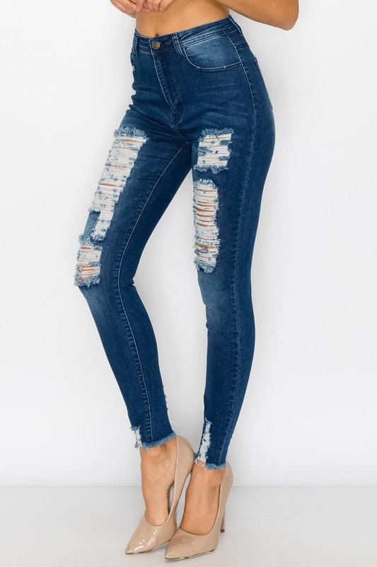 High waist ripped skinny jeans LO-181-Jeans-Lover Brand-RK Collections Boutique