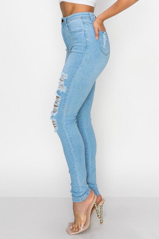 high waist distressed skinny jeans LO-182-Jeans-Lover Brand-RK Collections Boutique