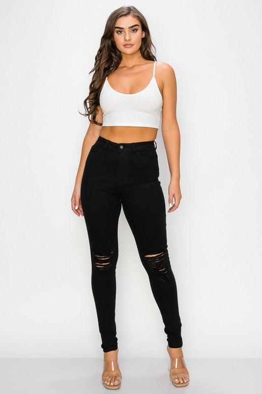 LO-201 high waist stretch distressed skinny jeans - RK Collections Boutique