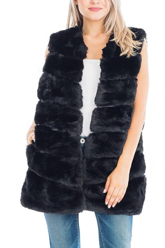 long faux fur puffer vest - tarpiniangroup