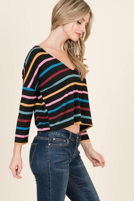Long sleeve crop multi striped top-Tops-Long Sleeve-Lumiere-RK Collections Boutique