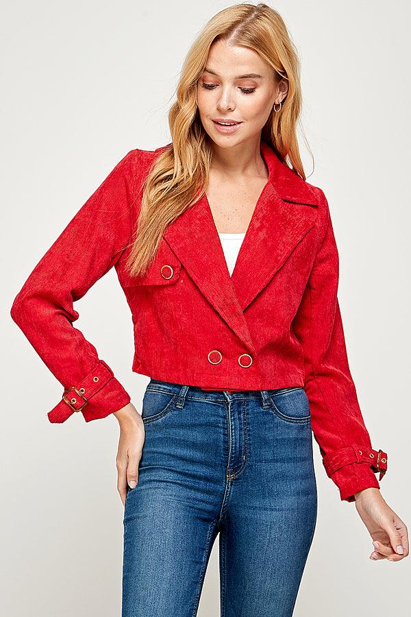 long sleeve lapel detail cropped jacket - RK Collections Boutique
