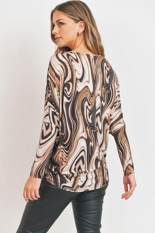 long sleeve marble printed dolman top - RK Collections Boutique