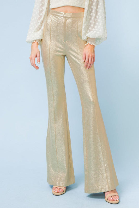 metallic faux leather bell bottom pants - RK Collections Boutique