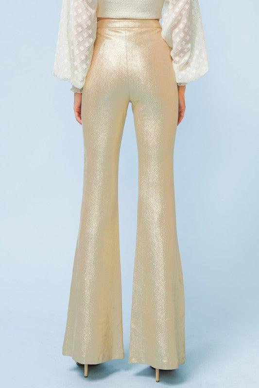 metallic faux leather bell bottom pants - RK Collections Boutique