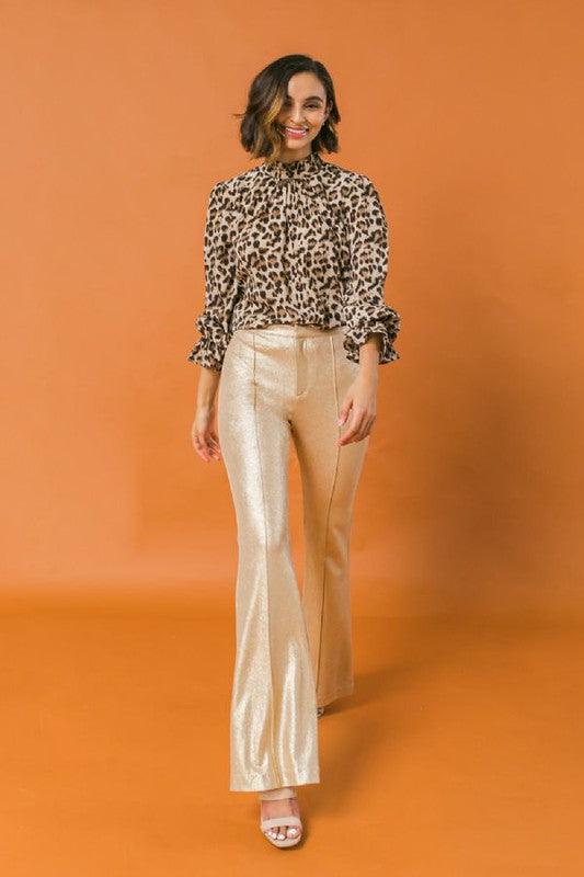 metallic faux leather bell bottom pants-Pants-Jealous Tomato-RK Collections Boutique