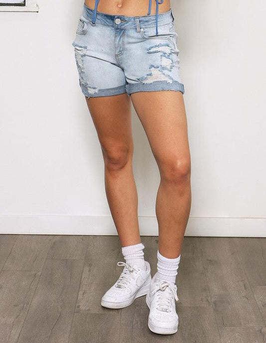 mid-rise distressed boyfriend cuffed jeans shorts-Shorts-Boom Boom Jeans-Bleached-SH15979Z-1-RK Collections Boutique