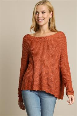 Off Shoulder Sweater Top-Tops-Sweater-L Love-Rust-LV1238-7-RK Collections Boutique