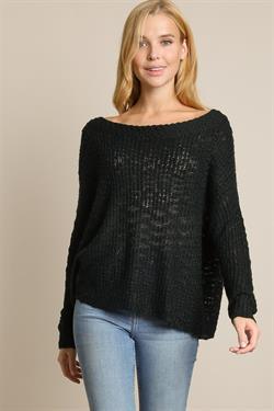 Off Shoulder Sweater Top-Tops-Sweater-L Love-Black-LV1238-1-RK Collections Boutique