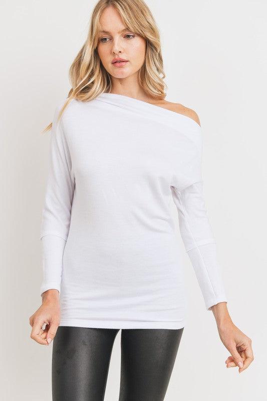 off the shoulder asymmetrical jersey top-Tops-Long Sleeve-Cherish USA-Off White-T22604-4-RK Collections Boutique