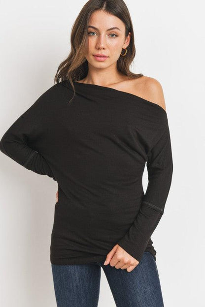 off the shoulder asymmetrical jersey top-Tops-Long Sleeve-Cherish USA-RK Collections Boutique