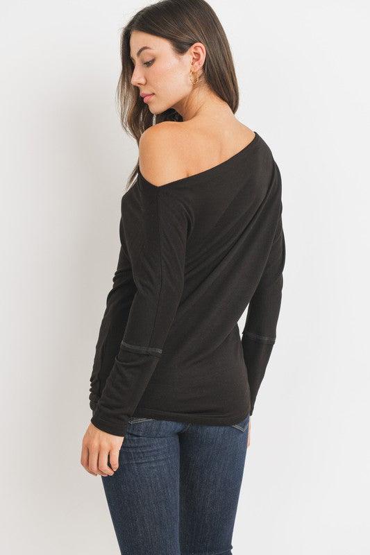 off the shoulder asymmetrical jersey top-Tops-Long Sleeve-Cherish USA-RK Collections Boutique