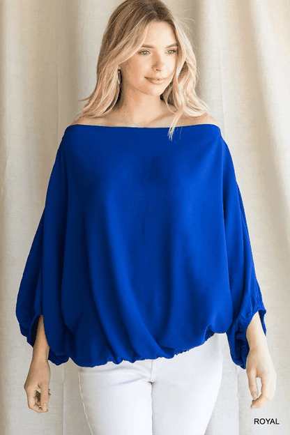 Off the Shoulder Boat Neck Balloon Sleeve Top - RK Collections Boutique