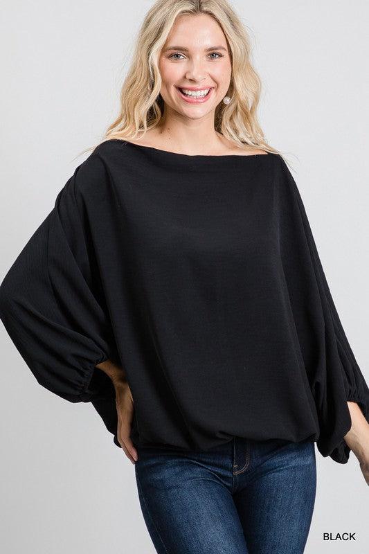 Off the Shoulder Boat Neck Balloon Sleeve Top-Tops-Long Sleeve-Jodifl-Black-C8911-10-RK Collections Boutique