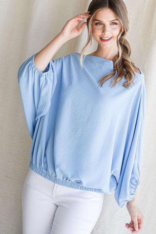 Off the Shoulder Boat Neck Balloon Sleeve Top-Tops-Long Sleeve-Jodifl-RK Collections Boutique