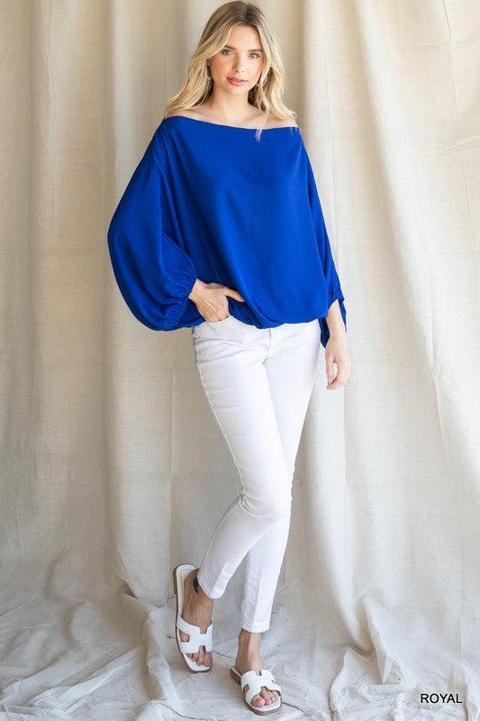 Off the Shoulder Boat Neck Balloon Sleeve Top-Tops-Long Sleeve-Jodifl-RK Collections Boutique