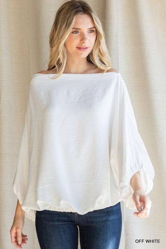 Off the Shoulder Boat Neck Balloon Sleeve Top-Tops-Long Sleeve-Jodifl-Off White-C8911-7-RK Collections Boutique