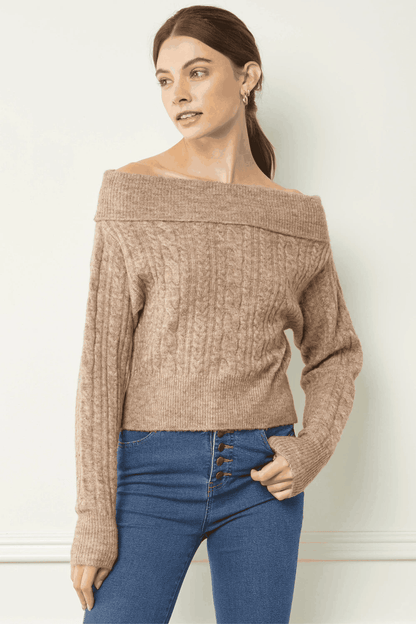 off the shoulder cable knit sweater - RK Collections Boutique