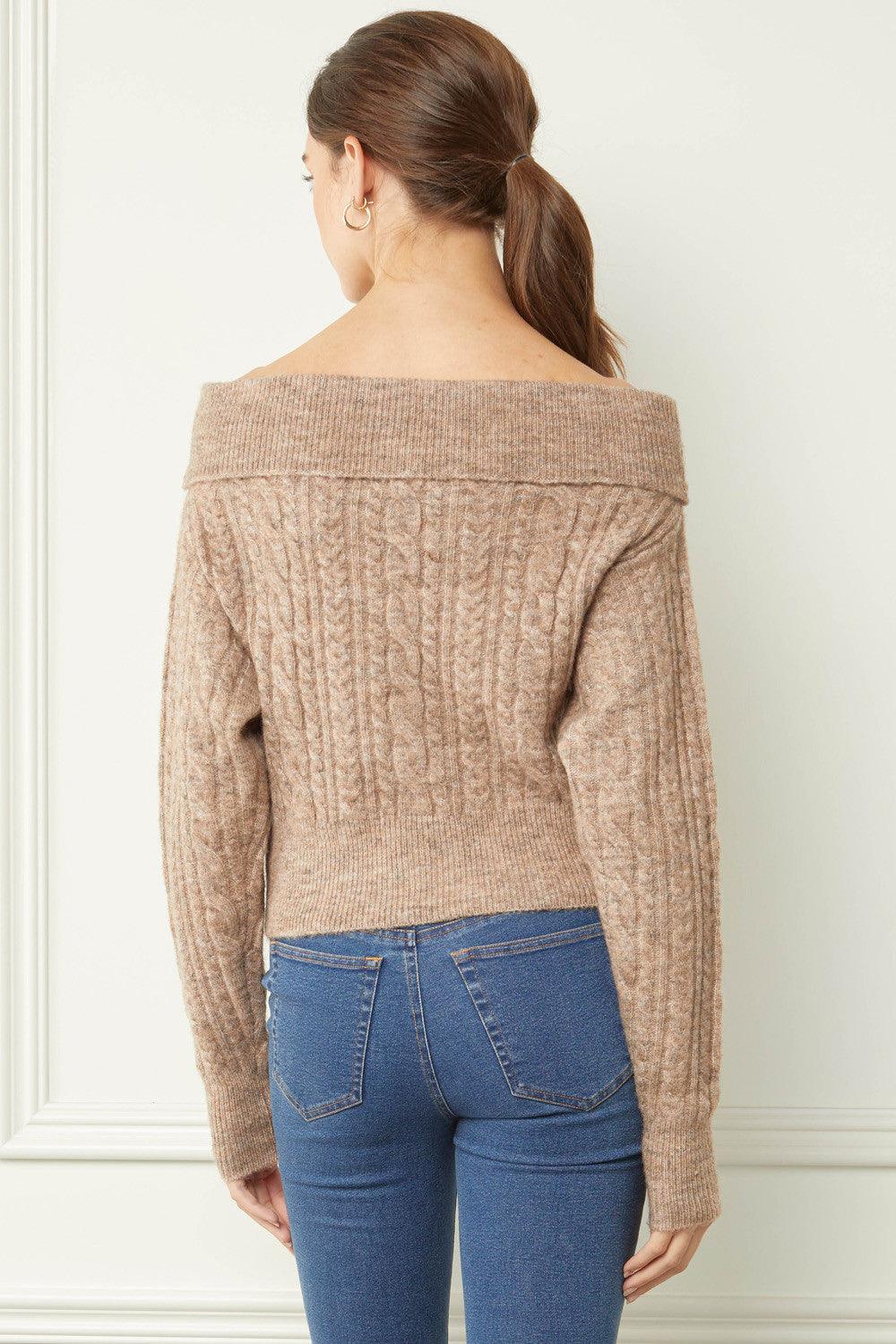 off the shoulder cable knit sweater-Tops-Sweater-Entro-RK Collections Boutique