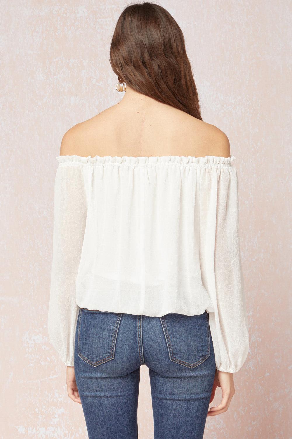 off the shoulder chiffon blouse-Tops-Long Sleeve-Entro-RK Collections Boutique