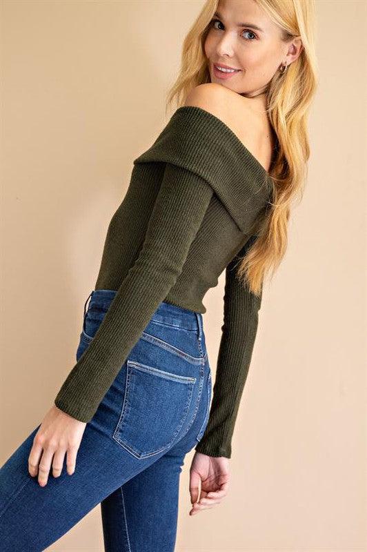 off the shoulder knit sweater bodysuit - RK Collections Boutique