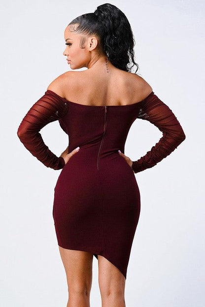 off the shoulder ribbed asymmetrical bodycon dress - RK Collections Boutique