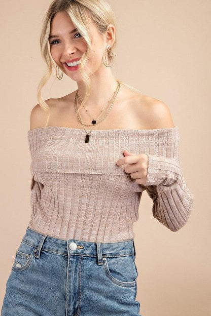off the shoulder ribbed knit bodysuit - RK Collections Boutique