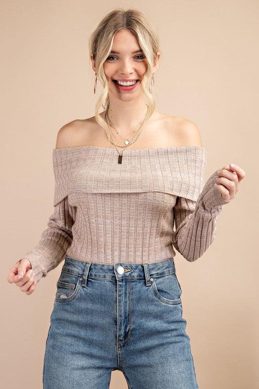 off the shoulder ribbed knit bodysuit - RK Collections Boutique