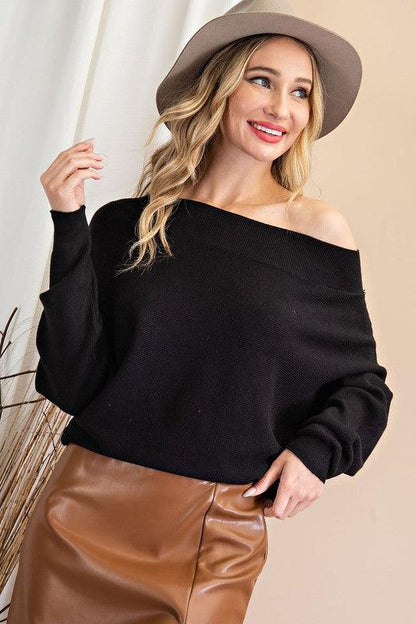 off the shoulder ribbed sweater - RK Collections Boutique