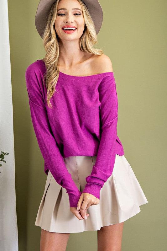 off the shoulder wide neck sweater-Tops-Sweater-eesome-RK Collections Boutique