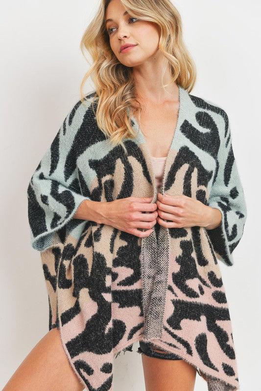 Ombre Eyelash Leopard Knit Poncho Cardigan - RK Collections Boutique