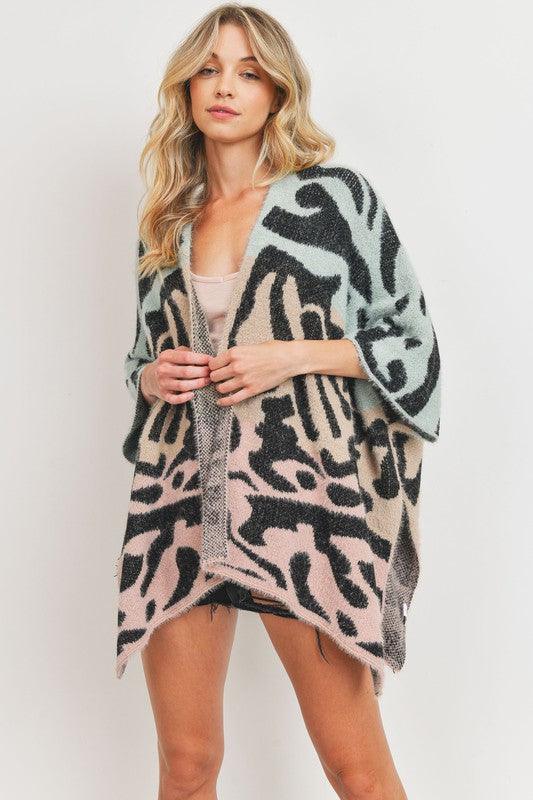 Ombre Eyelash Leopard Knit Poncho Cardigan - RK Collections Boutique