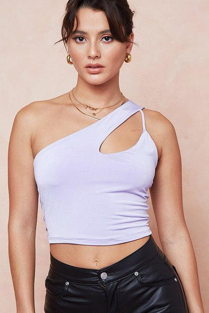 one shoulder cutout crop top-Tops-Sleeveless-Shelly Clothing-RK Collections Boutique