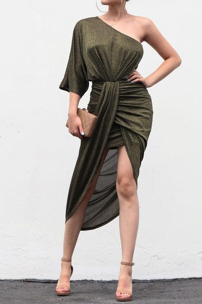 one shoulder glitter wrap midi dress-Dress-Dress Day-RK Collections Boutique