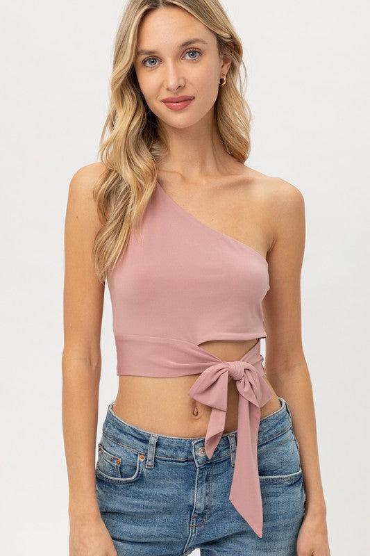 One shoulder side tie crop top-Tops-Sleeveless-Love Tree-Mauve-2996TY-7-RK Collections Boutique