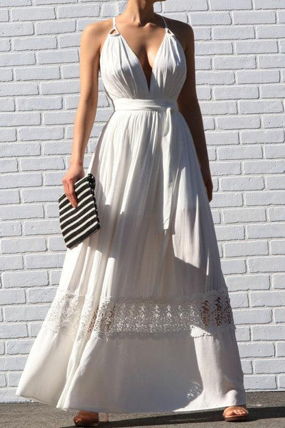 Open back maxi dress with lace band-Dress-Maxi-Dress Day-White-DD3075-7-RK Collections Boutique