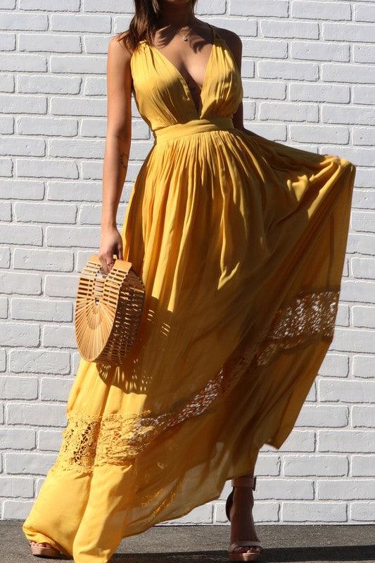 Open back maxi dress with lace band-Dress-Maxi-Dress Day-Mustard-DD3075-4-RK Collections Boutique