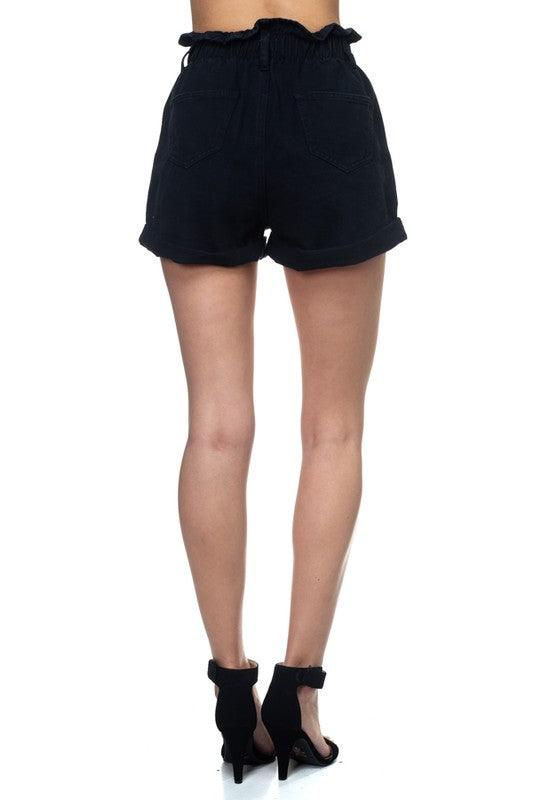 paper bag high waist denim shorts-Shorts-Denim BLVD-alomfejto