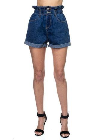 paper bag high waist denim shorts-Shorts-Denim BLVD-RK Collections Boutique