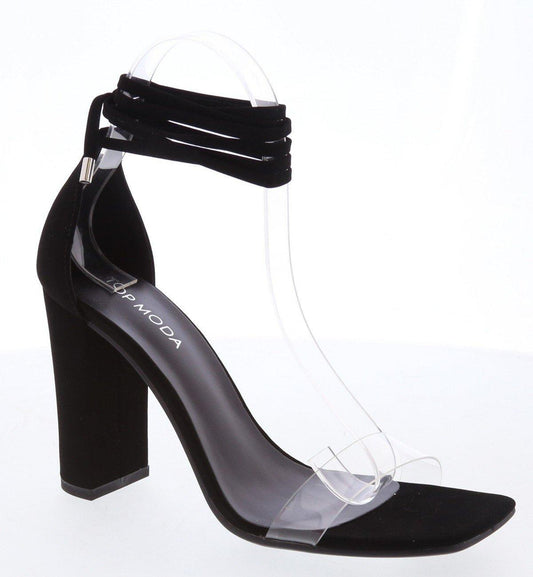 clear toe strap chunky high heel shoe - alomfejto