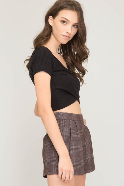 plaid high waist shorts-Shorts-She + Sky-RK Collections Boutique