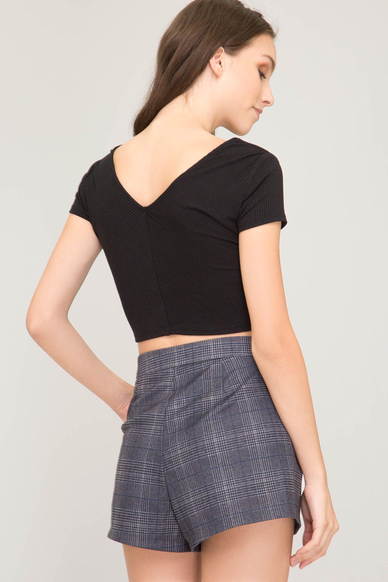 plaid high waist shorts-Shorts-She + Sky-RK Collections Boutique