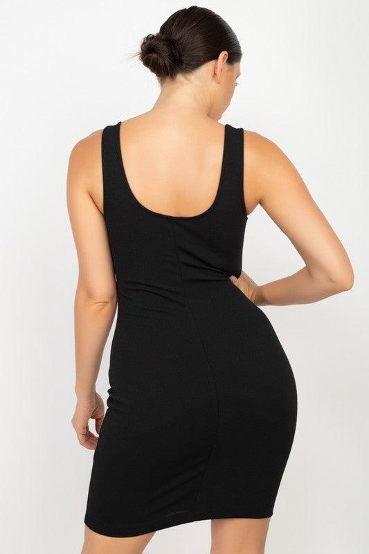 Ponte Notch Neck Bodycon Mini Dress Putty / SMALL Ponte Notch Neck Bodycon Mini Dress Putty / SMALL