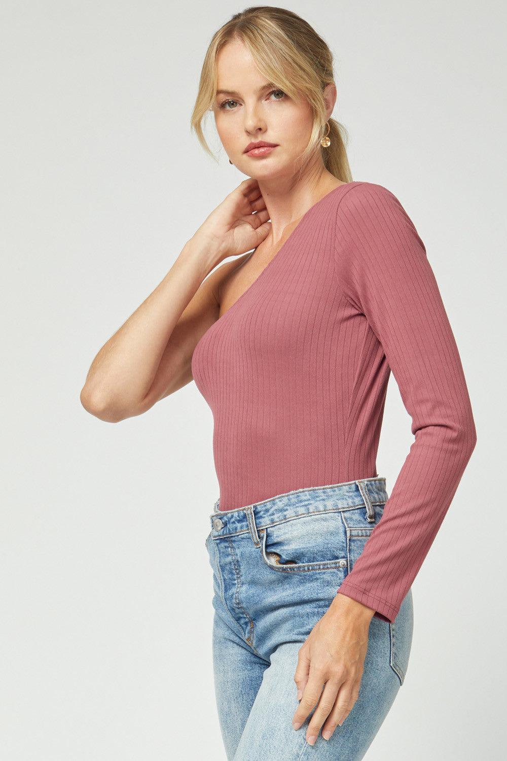 Ribbed one sleeve top-Tops-Long Sleeve-Entro-RK Collections Boutique