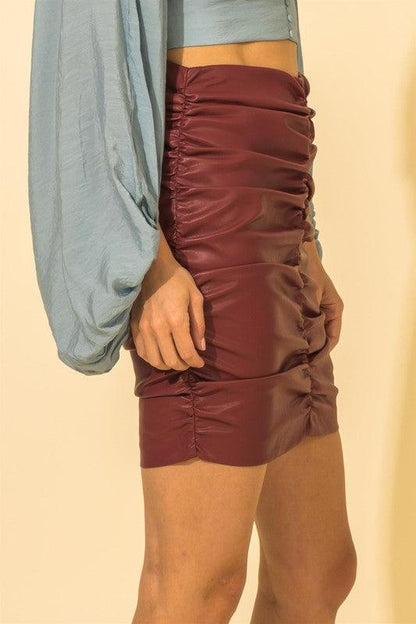 ruched faux leather skirt-Skirts-Fiestar-RK Collections Boutique